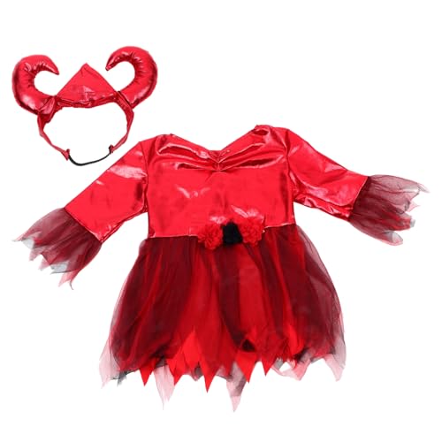 TOYANDONA 1 Halloween Kleid Kostüm Mädchen Halloween Kleidung Teufelskleid Kinderkleid Mädchenkleid Aufführungskleidung Cosplay Kleid Halloween Party Kleidung Rot Polyester von TOYANDONA