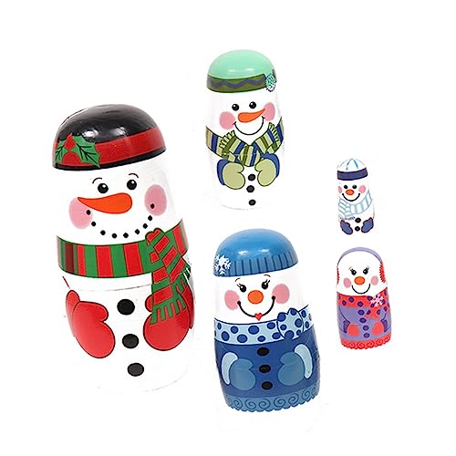 TOYANDONA 1 Satz 5-lagige Schneemann-Matroschka Weihnachtspuppen Nistpuppen Kinderspielzeug russische Puppen Russian doll Russisches Puppenspielzeug für Weihnachten Weihnachtspuppe aus Holz von TOYANDONA