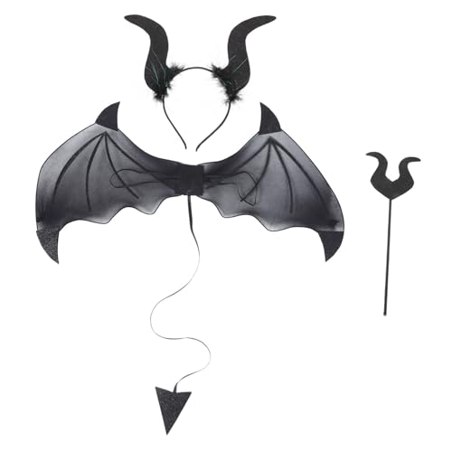 TOYANDONA 1 Satz Abschlussball verkleiden faschingskostüme fasnachtskostüme Devil Sticks faschingkostüme Teufelsflügel Teufelsschwanz Cosplay Teufelsstütze Teufel Kostüm Requisit Stoff Black von TOYANDONA
