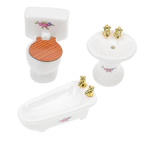 TOYANDONA 1 Satz Badezimmer 3-teiliges Set Miniatur-szenenmodell Miniatur Puppenhaus Spielzeug Gefälschtes Toilettenmodell Mini-badmöbel Badezimmerzubehör Becken Keramik Wanne Dekorationen von TOYANDONA