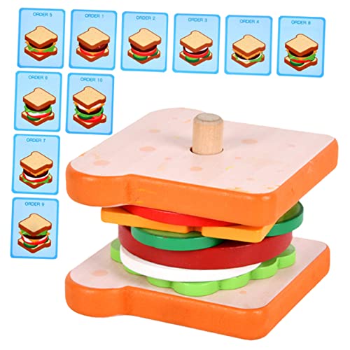 TOYANDONA 1 Satz Burger- Lernspielzeug Für 3-jährige Feinmotorik- Für Kleinkinder 1-3 Kognitionsspielzeug Stapeln Dekorative Stapelerkennung Lebensmittel-kit Stapeln Holz von TOYANDONA