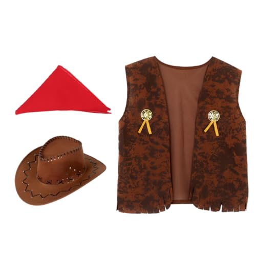 TOYANDONA 1 Satz Cowboy Kostümset für Erwachsene Teiliges Western Outfit mit Weste Hut und Halstuch für Karneval Halloween und Mottopartys Xxl von TOYANDONA