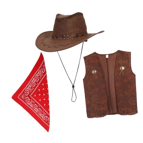 TOYANDONA 1 Satz Dreiteiliger Jeansanzug Cowboy Kostüm Sombrero Cowgirls Cowgirl-Weste Partykleidung Cowgirl-Outfit für braune Weste Kuhmädchen-Outfits für Stoff TOYANDONA 1 Satz Dreiteiliger Jeansanzug Cowboy Kostüm Sombrero Cowgirls Cowgirl-Weste Partykleidung Cowgirl-Outfit für braune Weste Kuhmädchen-Outfits für Stoff von TOYANDONA