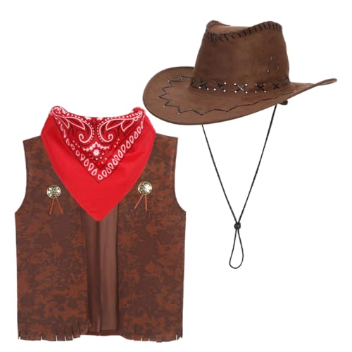 TOYANDONA 1 Satz Dreiteiliger Jeansanzug Cowboykostüm Für Mädchen Cowboy-kostüm Für Kleinkinder Cowboy -accessoires Für Cowboy -kostüm Mädchen-cowgirl-kleid Western-party-outfit Stoff von TOYANDONA