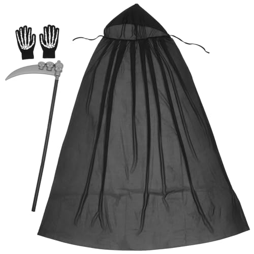 TOYANDONA 1 Satz Halloween Umhang Set für Erwachsene Schwarz Teiliges Kostüm mit Sickle und Handschuhen für Halloween Feiern und Cosplay Zubehör TOYANDONA 1 Satz Halloween Umhang Set für Erwachsene Schwarz Teiliges Kostüm mit Sickle und Handschuhen für Halloween Feiern und Cosplay Zubehör von TOYANDONA