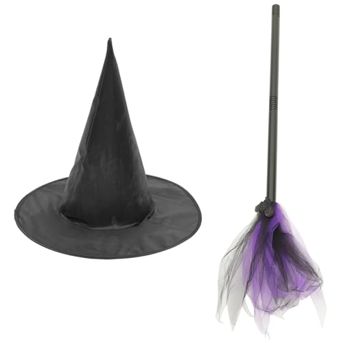 TOYANDONA 1 Satz Hexen Kostümset mit Abnehmbarem Besen und Hut für Halloween Teiliges Set für Kreative Bühnenaufführungen und Feste Verstellbarer Besenstab Perfektes Accessoire für Partys von TOYANDONA