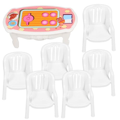 TOYANDONA Miniatur-Tisch- Und Stuhl-Set 7-teilig Kunststoff Mini- -Set Für Puppenhaus Für Mini-landschaftsdekor von TOYANDONA