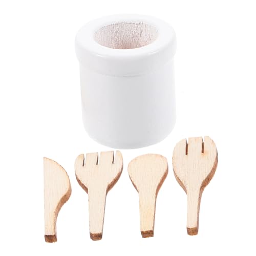 TOYANDONA 1 Satz Mini-küchengeschirr Aus Holz Mini- Puppenessen Spielzeugnahrung Maschine Plüsch Löffel Zappeln Babyspielzeug Miniatur Mini-Essen Tablett Mini-Glas Weiß Hölzern von TOYANDONA