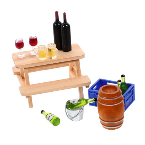 TOYANDONA Deko 1 Satz Mini-Weinkeller Puppenhaus-Set Puppenhaus-Weingläser kleine eiswürfel holztruhe klein Zubehör für die Puppenhausszene Miniatur-Bierflasche Tasche Eimer Weingläser von TOYANDONA