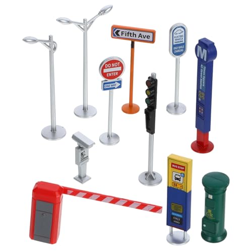 TOYANDONA 1 Satz Miniatur-transporteinrichtungen Zeichen Zinn Aufkleber Verkehr Ampel Bausteine Fahren Zug Auto Konstruktionsspielzeug Straßenschild Plastik von TOYANDONA