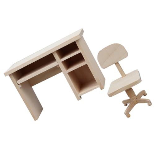 TOYANDONA 1 Satz Puppenhaus Computertisch Miniatur-Schreibtischstuhl-Modell entzückende Puppenmöbel Tisch-Mini-Möbel verschleißfestes Kinderspielzeug Mini-Schreibtischstuhl Holz von TOYANDONA