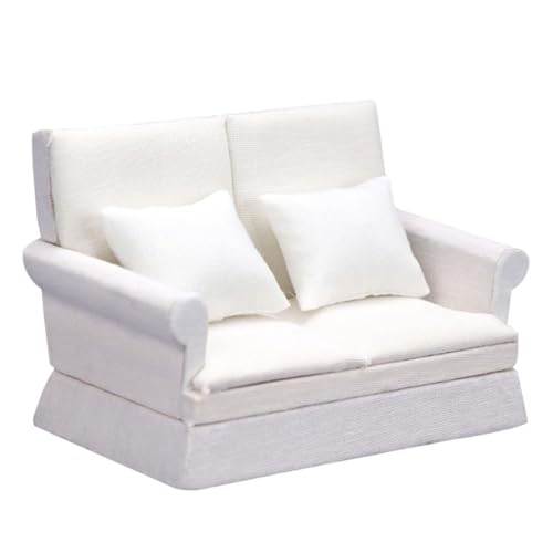 TOYANDONA Puppenhaus Puppenhaus Sofa 1 Satz Simulationssofa Kinderzimmermöbel Für Wohnzimmercouch Dollhouse Accessories Spielzeugdekoration Mini Lüfter Häuser Kleines Sofa Couch- Stoff Weiß von TOYANDONA