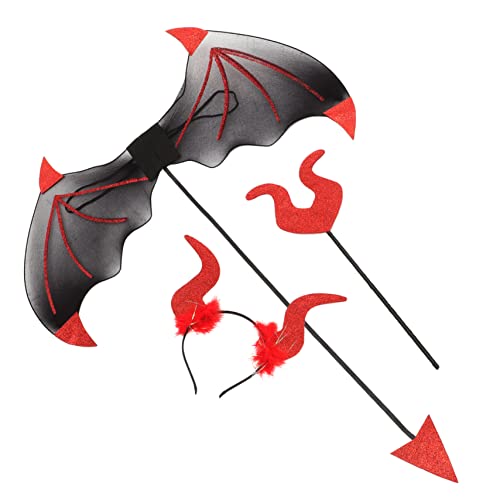 TOYANDONA 1satz Halloween Teufel Kostüm Set Mit Flügeln Teufelshörnern Und Teufelsstab Accessoires Für Kostümpartys Cosplay Und Halloween Feiern von TOYANDONA