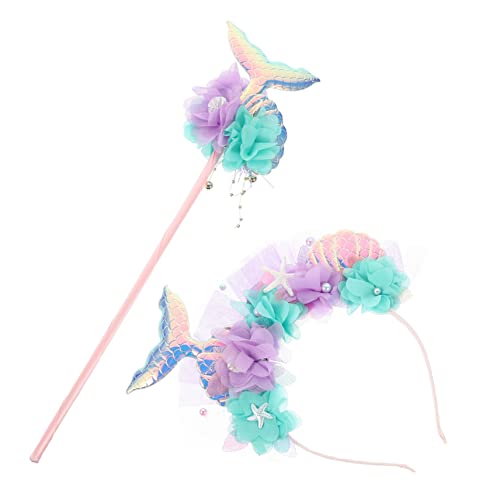 TOYANDONA 1 Satz Zauberstab-Stirnband Fischschwanz Meerjungfrau Kostüm Funkeln Puppen Für Mädchen Requisiten Dekorationen Paillette Haarband Für Mädchen Kinderparty Haarband Feenstab Stoff von TOYANDONA