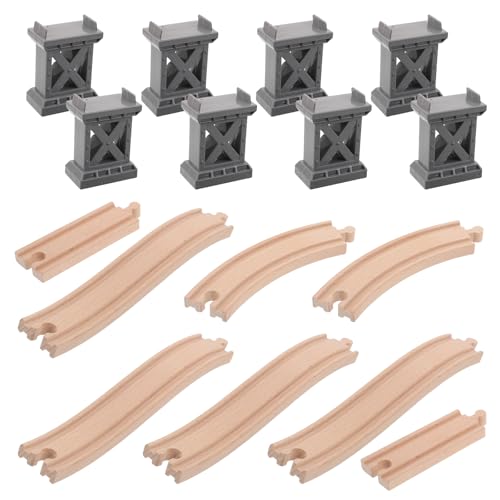 TOYANDONA 1 Set Holzeisenbahnschienen: Kreativer Eisenbahnbrückenpfeiler mit aufsteigenden, gebogenen Schienen für Familieninteraktion und lustige Spielzeit, Holzbrücke gerade von TOYANDONA