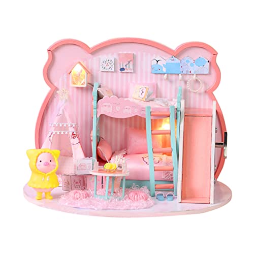 TOYANDONA 1 Set Kinderspielhaus Cottage Tiny House Mini Bauernhaus Home Tragbare Faltbare Raumdekoration Pflanzen DIY Häuser Erstellen Sie Die Hausmodelle Handbuch Zusammenbauen Rosa Bambus von TOYANDONA