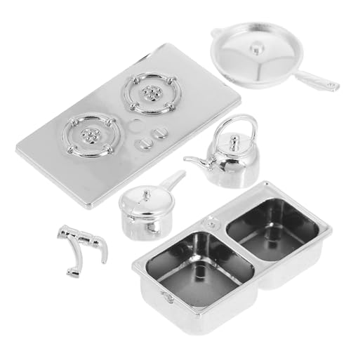 TOYANDONA 1 Set Küchengeschirr Modell Requisiten Puppenhaus Niedliche Puppenhaus Sachen Mini Küchenzubehör Mini Szene Zubehör Küchenarbeitsplatte Miniatur Puppenhaus Küche Silber von TOYANDONA