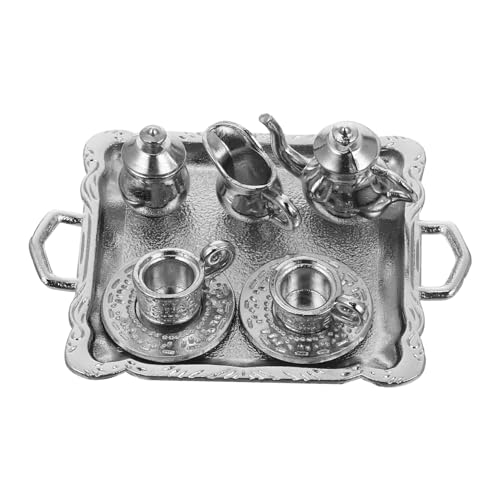 TOYANDONA 1 Set Mini Teeservice Teetasse Mini Küchenzubehör Miniatur Puppenhaus Zubehör Mini Miniatur Tassen Teezubehör Tiny House Zubehör Legierung Silber von TOYANDONA