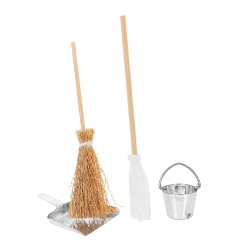 TOYANDONA 4-teiliges Set Miniatur-Besen- Und Kehrschaufel-Modelle Für Puppenhäuser Realistische Mini-reinigungswerkzeuge Leuchtende Farben Für Die Inneneinrichtung von TOYANDONA