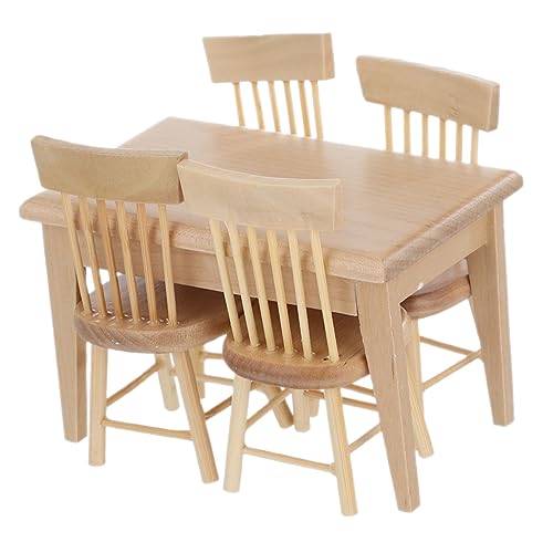 TOYANDONA 112 Miniatur Eiche Esstisch Stühle 5pcs Puppenhaus Möbel Set Jungen Und Mädchen Pretend von TOYANDONA