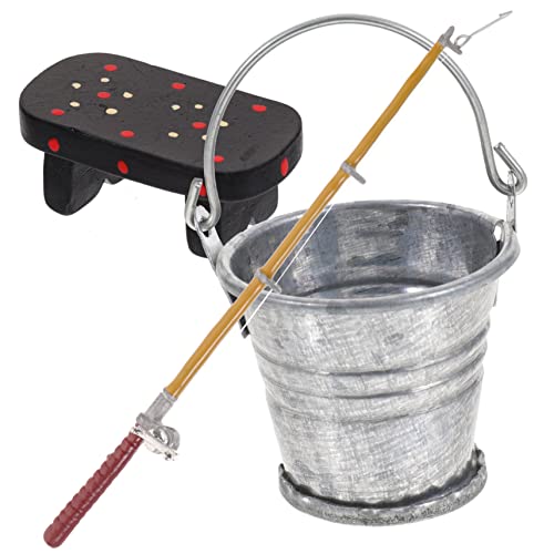 TOYANDONA 1satz Mini-Fishing Pole Für Puppenhäuser Teiliges Mit Mini-angelrute Hocker Und Eimer Dekoration Für Mikro-landschaften Und Puppenhaus Zubehör von TOYANDONA