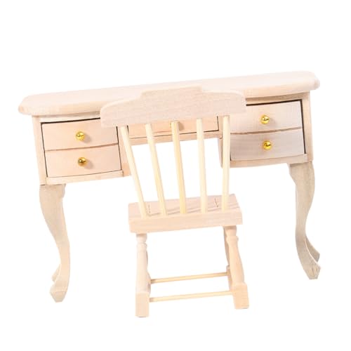 TOYANDONA 1 Set Puppenhaus Simulation Schreibtischstuhl Modell Schreibtisch Und Stuhl Woodsy Decor Puppenhausmöbel Mini Möbel Requisitenstühle Dekoration Schreibtische Kleiner Tisch von TOYANDONA