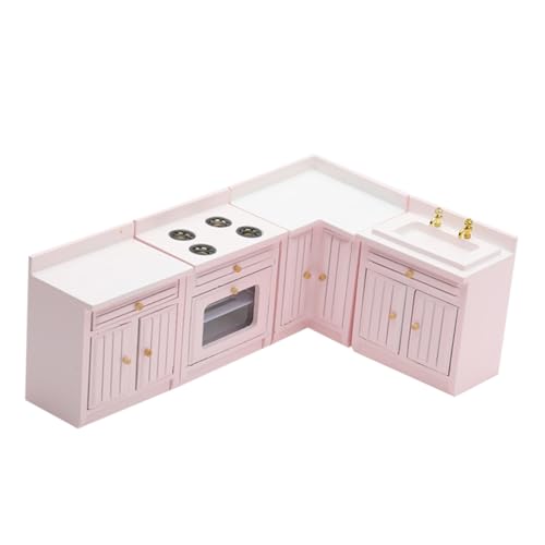TOYANDONA 1 Set Puppenhausküche Vierteiliges Set Möbelhäuser Miniatur Mini Schrank Mini Küche Spielhaus Handgefertigt Küche Spielhaus Mini Modell Holz Rosa von TOYANDONA