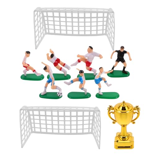 TOYANDONA 1 Set Soccer Cake Toper Dekoration Plastik Miniaturfußballspielzeug Mit 7 Spielern 1 Trophäe 2 Netto -Mini -Fußballspieler Figuren Trophäe Nettomodell Für Jungengeburtstag von TOYANDONA