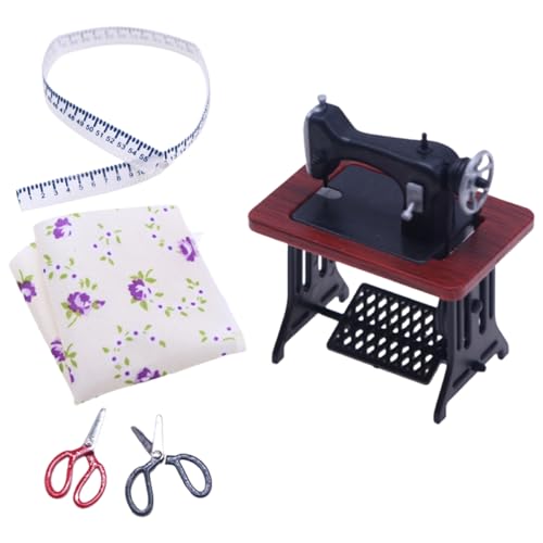 TOYANDONA 1 Spiel 1:12 Puppenhaus Mini Modell Szene Ornamente Miniatur Retro Nähmaschine Messgerät Lineal Set (Retro Gelb) 5 Stück Nähzubehör Mini-Maschine von TOYANDONA