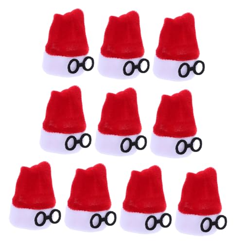 TOYANDONA 10 Stück Mini-Weihnachtsmütze Festivalhut Besteckbeutel für Besteck Weihnachtsbaum -Ornamente kleine Schneemannmützen Tassenflaschenhüllen Puppenbekleidungszubehör Flanell rot von TOYANDONA