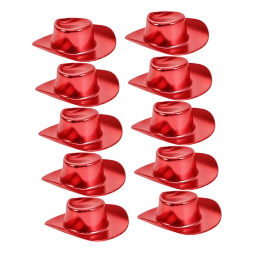 TOYANDONA 10 Stück Teiliges Mini Cowgirl Hüte Kleine Austauschbare Puppenhüte Leichter DIY Bastelhut für Puppenhaus Dekoration und Partyzubehör Rote Holografische Oberfläche Accessoires von TOYANDONA