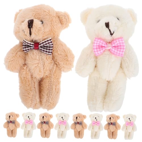 TOYANDONA 10 Stück Teiliges Mini Plüschbär Schlüsselanhänger Kleine Kuscheltier Bären mit Karierten Schleifen Leichte Mini Stofftier Anhänger für Taschen Rucksack Auto Modische von TOYANDONA