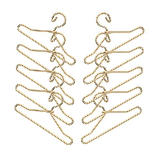 TOYANDONA 10 Stück Teiliges Miniatur Puppenkleiderbügel aus Goldfarbene Mini Kleiderbügel für Puppenhaus Realistische Kleine Garderobe Zubehör für Ordentliche Puppenkleidung von TOYANDONA