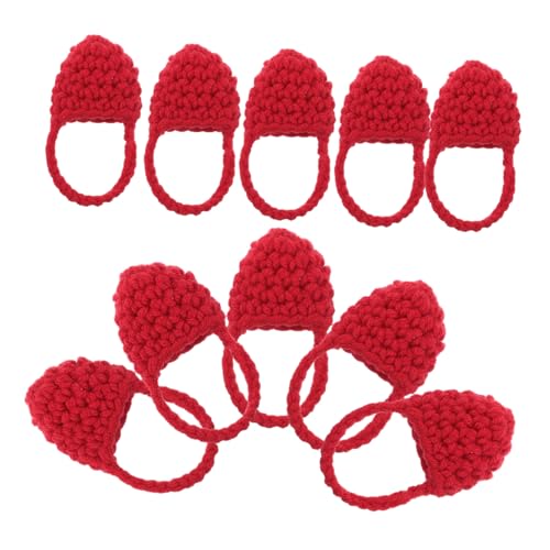 TOYANDONA 10St Puppenhandtasche Puppenhaus Puppenspielzeug Kleinkind-Kit Wolltasche für Puppen Puppenmode Accessoire Puppe gestrickte Tasche Mini handgefertigte Strickpuppentaschen Garn rot von TOYANDONA