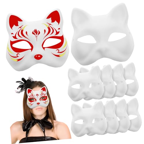 TOYANDONA 10Stücke Leere Katzenmasken zum Bemalen DIY Katzenmasken aus Papier für Halloween Cosplay und Kreative Bastelprojekte für Partys und Veranstaltungen von TOYANDONA