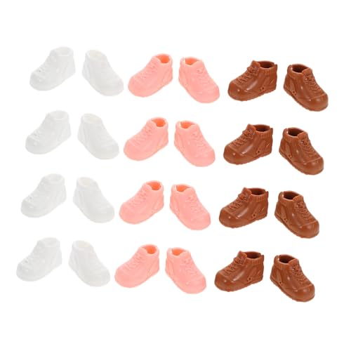 TOYANDONA 12 Paare Miniatur Puppenschuhe für Puppen Hohe Sneakers Simulation Doll Boots Passend für Bjd Ymy Puppen Maßstab Vielseitige Puppenhaus Accessoires Farbmix Rosa Braun Weiß von TOYANDONA