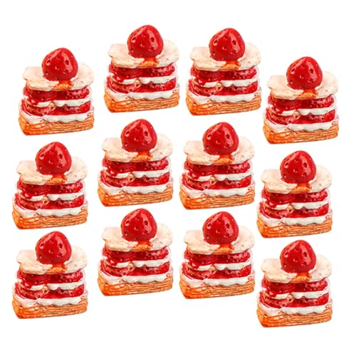 12st Erdbeer-Sahne-Torte Mini-Kuchen-Essen Kuchen Tun So, Als Würden Sie Vorgetäuschtes Lebensmittelmodell Mini-Dessert-Modell Miniatur-erdbeerkuchen Deko Harz Zubehör Puppenhaus von TOYANDONA