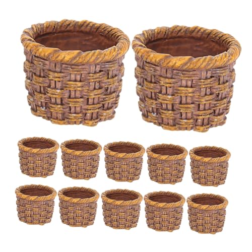 TOYANDONA 12 Stück Mini-Rattankorb Feengartenkorb Miniaturgewebekörbe Miniaturkorb Mini Picknickkorb Tiny Dollhouse Korb Dollhouse Decor Puppenhaus-Miniatur-Korb Plastik Hellbraun von TOYANDONA
