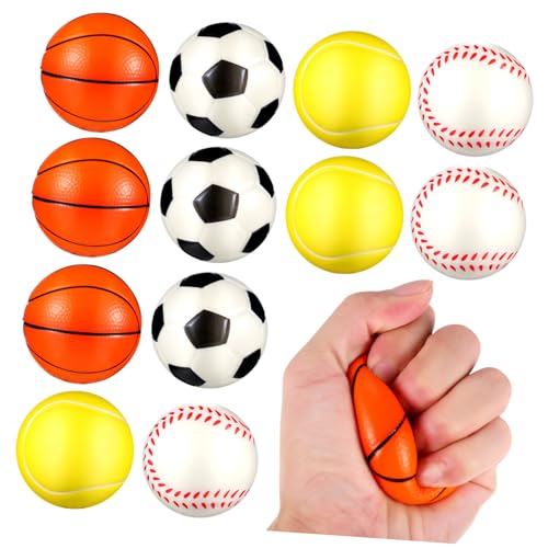 TOYANDONA 12 Stück Teiliges Kleine Stressbälle aus PU mit Fußball Baseball Basketball Tennis Ball Design Weiche Sports Squeeze Bälle für Stressabbau und Entspannung Geeignet für Erwachsene von TOYANDONA