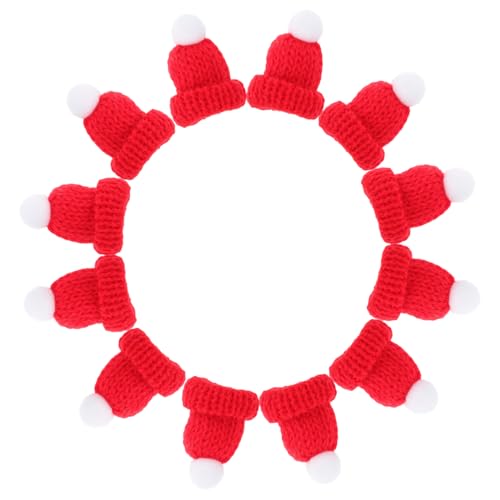 TOYANDONA 12 Stück Teiliges Mini Strick Weihnachtsmützen in Rot Kreative DIY Weihnachtsdeko für Handwerk Puppen Handyhüllen und Flaschen für Kindergarten Eltern Junge Mädchen Zentrum von TOYANDONA