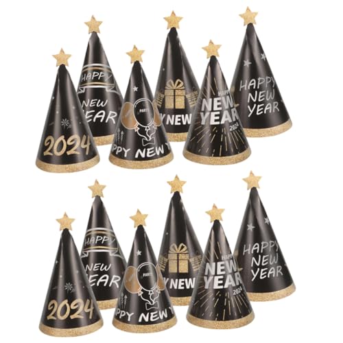 TOYANDONA 12 Stück Teiliges Neujahrs aus Langlebigem Papier Bunte Kegelhüte mit Design Leicht Verformungsfest für Erwachsene Silvester Partydekoration von TOYANDONA