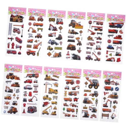 TOYANDONA 12 Stück Teiliges Sticker Set mit Bunten Bagger und Fahrzeugmotiven für Starke Haftung Vielseitig Verwendbar Papier und Pädagogisch für Jungen und Mädchen von TOYANDONA