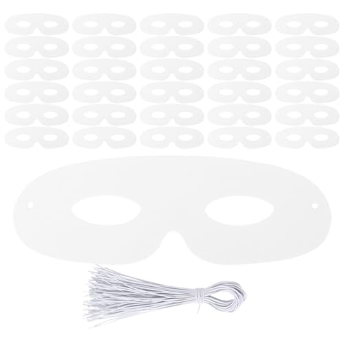 TOYANDONA 120 Stück Leere Weiße Masken Zum Selbermachen – Unbemalte Papiermasken Mit Elastischen Seilen Für Halloween-Partys Cosplay Maskendekorationen Für Kinder Maskenbauset von TOYANDONA