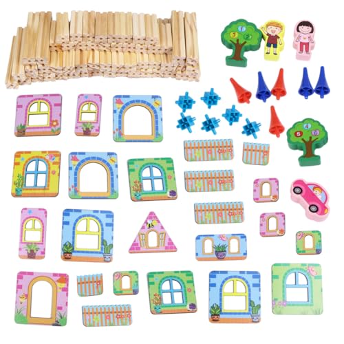 TOYANDONA 128St Kinder Puzzle Spielzeug 3D-Hausmodell Schlossbausatz Spielzeug Rätsel Puppenhaus aus Holz Holzhaus Spielzeug Montagehaus aus Holz Erdfarben Möbel einstellen hölzern von TOYANDONA