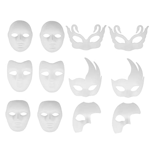 TOYANDONA 12st Handbemalte Halloween-masken Zum Selbermachen Tanzmaske Einfache Papierzellstoffmaske Maskierung Wiederverwendbare Gesichtsmaske Zombie-maske Masken-cosplay Kostüme Weiß von TOYANDONA