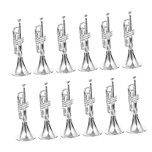 TOYANDONA 12st Musikinstrumentenmodell Trompetenspielzeug Für Bekanntmachung Bands Türnummernschilder Für Die Wand Miniatur-trompete Zum Aufhängen Desktop-Dekoration Plastik Silver von TOYANDONA