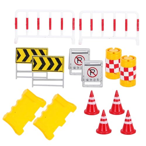 TOYANDONA 14 Stck Teiliges Miniatur Verkehrshütchen Set Realistische Straßenbarrieren und Verkehrsschilder Leicht Pflegeleicht für Detaillierte Dioramen Mini Straßensperren für Kreative von TOYANDONA