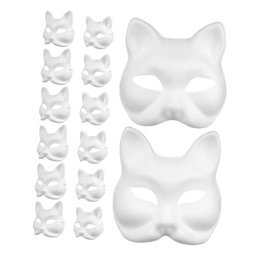 TOYANDONA 16 Stück Teiliges Blanko Tiermasken Set aus Papierpappe Diy Katzen und Fuchsmaske zum Bemalen Halbe Pappmaché Masken für Kreative Bastelprojekte Halloween Karneval Partyspaß für von TOYANDONA