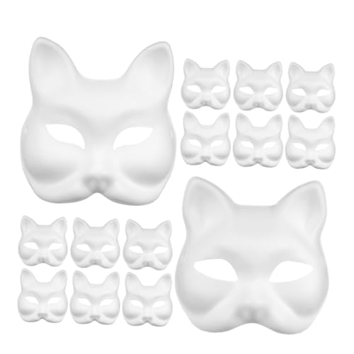 TOYANDONA 16 Stück Teiliges Diy Pappmaché Masken Set zum Bemalen Weiße Tier Gesichtsmasken mit Katzen und Fuchsdesign Leicht Anzuziehen Atmungsaktiv für Bastelaktivitäten Partys und Kreative von TOYANDONA