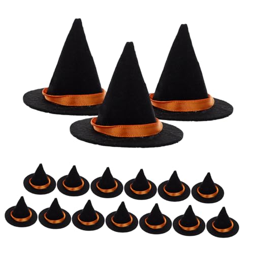 TOYANDONA 16 Stück Teiliges Mini Hexenhut aus Schwarzem Filz Halloween Flaschenverschluss Vielseitige Mini Deko für Weinflaschen Puppen und Bastelprojekte Party Deko und Halloween Giveaways von TOYANDONA